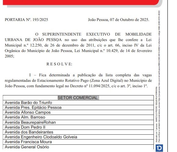 Prefeitura divulga lista completa das vagas da Zona Azul no Centro, orla e comércio em João Pessoa - PB AGORA